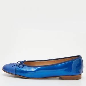 Chanel Blue Patent Leather CC Bow Ballet Flats Size 41