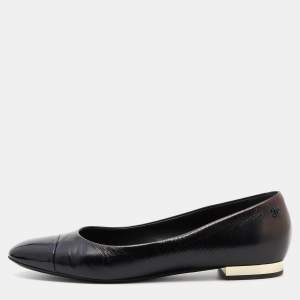 Chanel Black Leather and Patent Cap Toe CC Ballet Flats Size 39