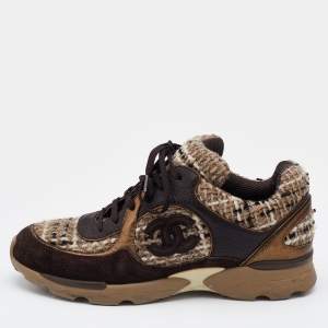Chanel Multicolor Tweed and Leather CC Lace Up Sneakers Size 40
