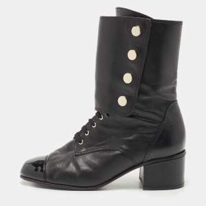 Chanel Black Leather Cape Toe CC Ankle Length Boots Size 41