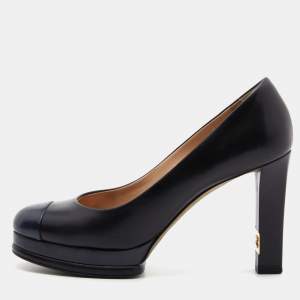 Pre Owned Chanel Black/Blue Leather Cap Toe Platform Pumps Size 40