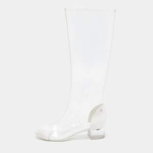 Chanel White/Transparent Canvas and  PVC Midcalf Boots Size 38