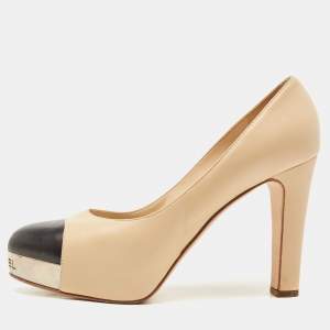 Pre Owned Chanel Beige Leather CC Logo Platform Pumps Size 42
