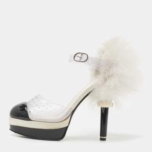 Chanel Tricolor PVC and Patent Cap Toe Ankle Strap Sandals Size 38
