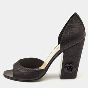 Pre Owned Chanel Black Python D’orsay Block Heel Pumps Size 39.5