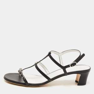 مملوكة مسبقًا Chanel Black Leather CC Chainlink Slingback Sandals Size 42