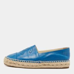 Chanel Blue Leather CC Espadrilles Flats Size 39
