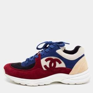 Chanel Multicolor Suede CC Low Top Sneakers Size 38