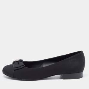 Chanel Black Canvas CC Cap Toe Bow Ballet Flats Size 39