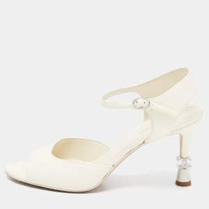 Chanel Cream Leather CC Ankle Strap Sandals Size 38