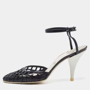 Chanel Black Leather CC Ankle Strap Pumps Size 39.5