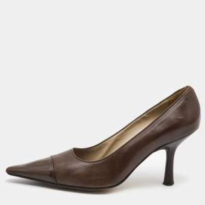 Chanel Brown Leather Pointed Cap Toe Pumps Size 38.5