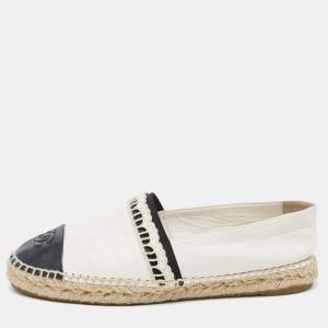 Chanel Off White/Black Leather CC Espadrille Flats Size 39