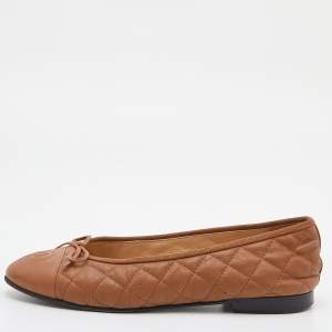 Chanel Brown Quilted Leather CC Bow Ballet Flats Size 39