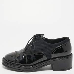 Chanel Black Patent Leather and Fabric Lace  Up Oxford Size 37  