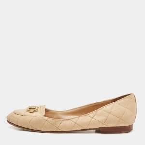 Chanel Beige Leather CC Logo Ballet Flats Size 36