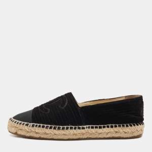 Chanel Black Velvet and Fabric CC Espadrille Flats Size 38