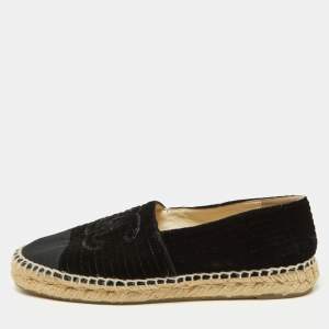 Pre Owned Chanel Black Velvet and Fabric CC Espadrille Flats Size 36