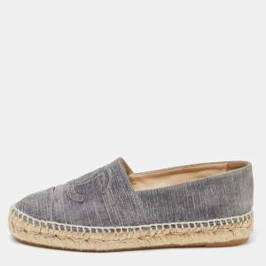 Chanel Grey Suede CC Espadrille Flats Size 37 
