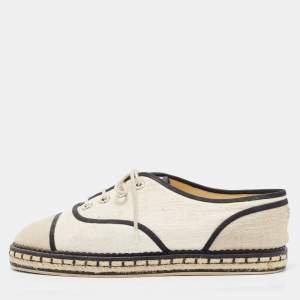 Pre Owned Chanel White/Cream Canvas Lace Up Espadrille Sneakers Size 40.5