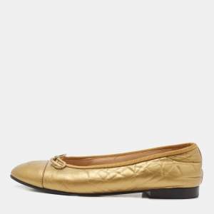 Chanel Gold Leather CC Ballet Flats Size 38