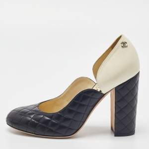 Chanel Black/Cream Quilted Leather CC Pumps Size 38