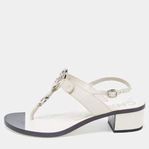 Chanel White Leather Slingback Sandals Size 37