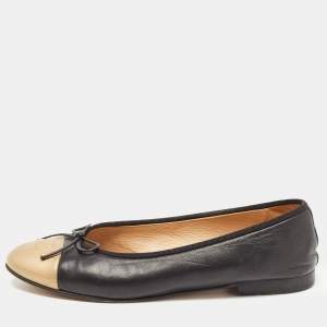Chanel Black/Gold Leather CC Ballet Flats Size 40.5