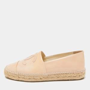Chanel Light Pink Patent Leather CC Espadrille Flats Size 36