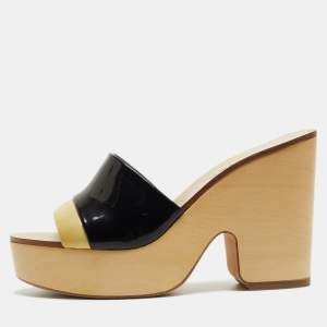 Chanel Two Tone Patent Leather CC Platform Slide Sandals Size 41