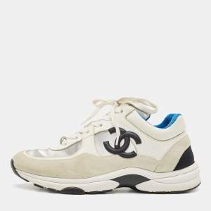 Pre Owned Chanel Multicolor Leather and Suede CC Low Top Sneakers Size 37.5
