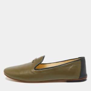 Chanel Green Leather CC Smoking Slippers Size 40