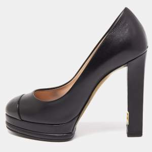 Chanel Black Leather CC Platform Pumps Size 36.5