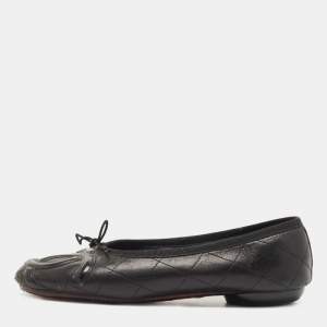 Pre Owned Chanel Black Quilted Leather CC Ligne Cambon Ballet Flats Size 37