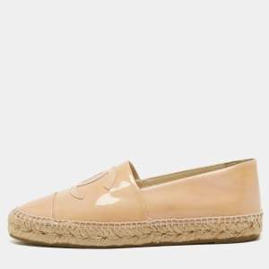 Chanel Beige Patent Cap Top CC Espadrille Flats Size 41