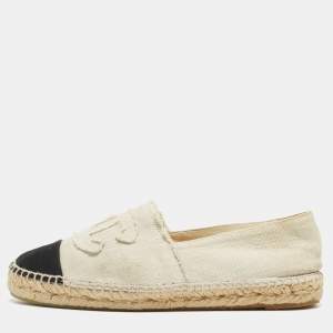 Chanel Cream Canvas CC Cap Toe Espadrille Flats Size 41
