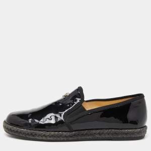 Chanel Black Patent Leather Flattie CC Logo Espadrille Loafers Size 38