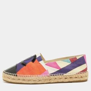 Pre Owned Chanel Multicolor Fabric And Patent Leather CC Cap Toe Espadrille Size 40