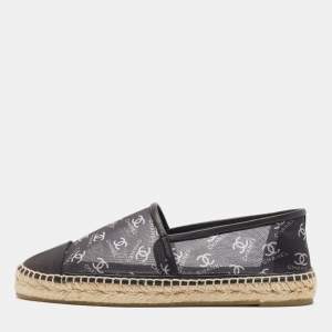 Pre Owned Chanel Black Mesh CC Cap Toe Espadrille Flats Size 40