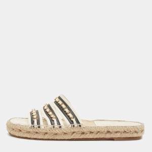 Chanel Black/White Leather Chain-Link Accent Espadrilles Size 38
