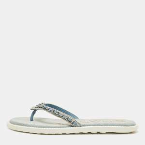 Pre Owned Chanel Blue Denim Thong Sandals Size 38