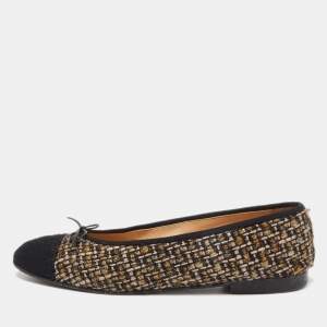 Pre Owned Chanel Multicolor Woven Fabric and Canvas CC Ballet Flats Size 41