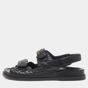 Chanel Black Quilted Leather CC Dad Sandals Size 39.5