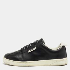 Chanel Black Leather CC Lace Up  Sneakers Size 38