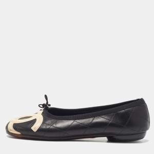 Chanel Black Quilted Leather CC Ligne Cambon Ballet Flats Size 36.5