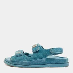Chanel Blue Quilted Suede Dad Sandals Size 37