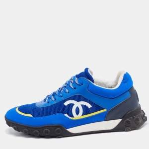 Chanel Blue Mesh and Nylon CC Low Top Sneakers Size 39