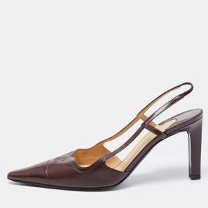 Chanel Brown Leather CC Slingback Pumps Size 39.5