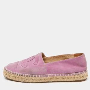 Pre Owned Chanel Pink Suede CC Espadrille Flats Size 36
