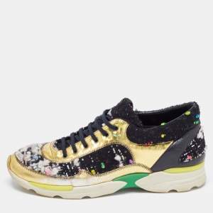 Pre Owned Chanel Tweed Fabric and Leather CC  Sneakers Size 41